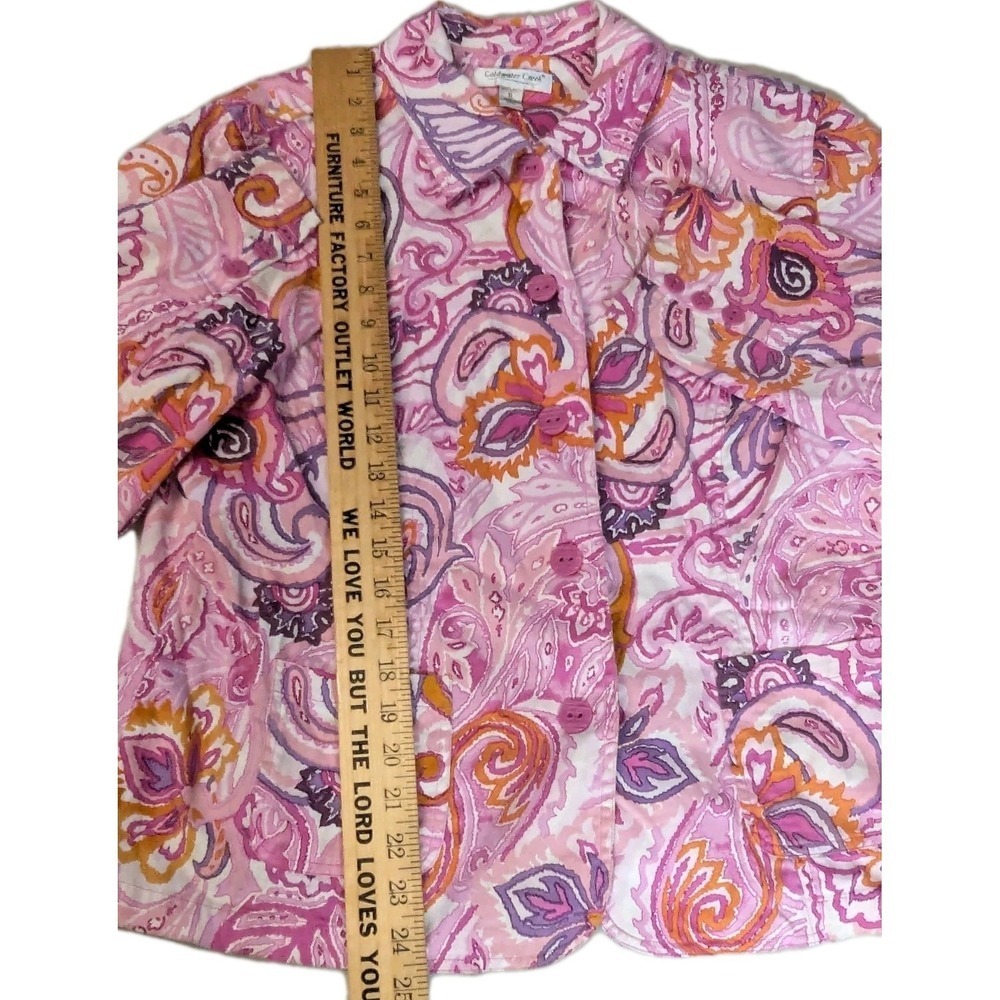 Coldwater Creek Pink Paisley Button Front Jacket Shirt XL Cotton Stretch - Picture 3 of 16
